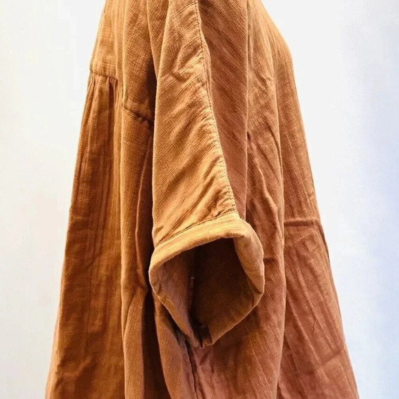 NWT SONOMA Women Short Sleeve Pullover Button Down Cotton Brown Shirt Size 4X - Picture 6 of 12
